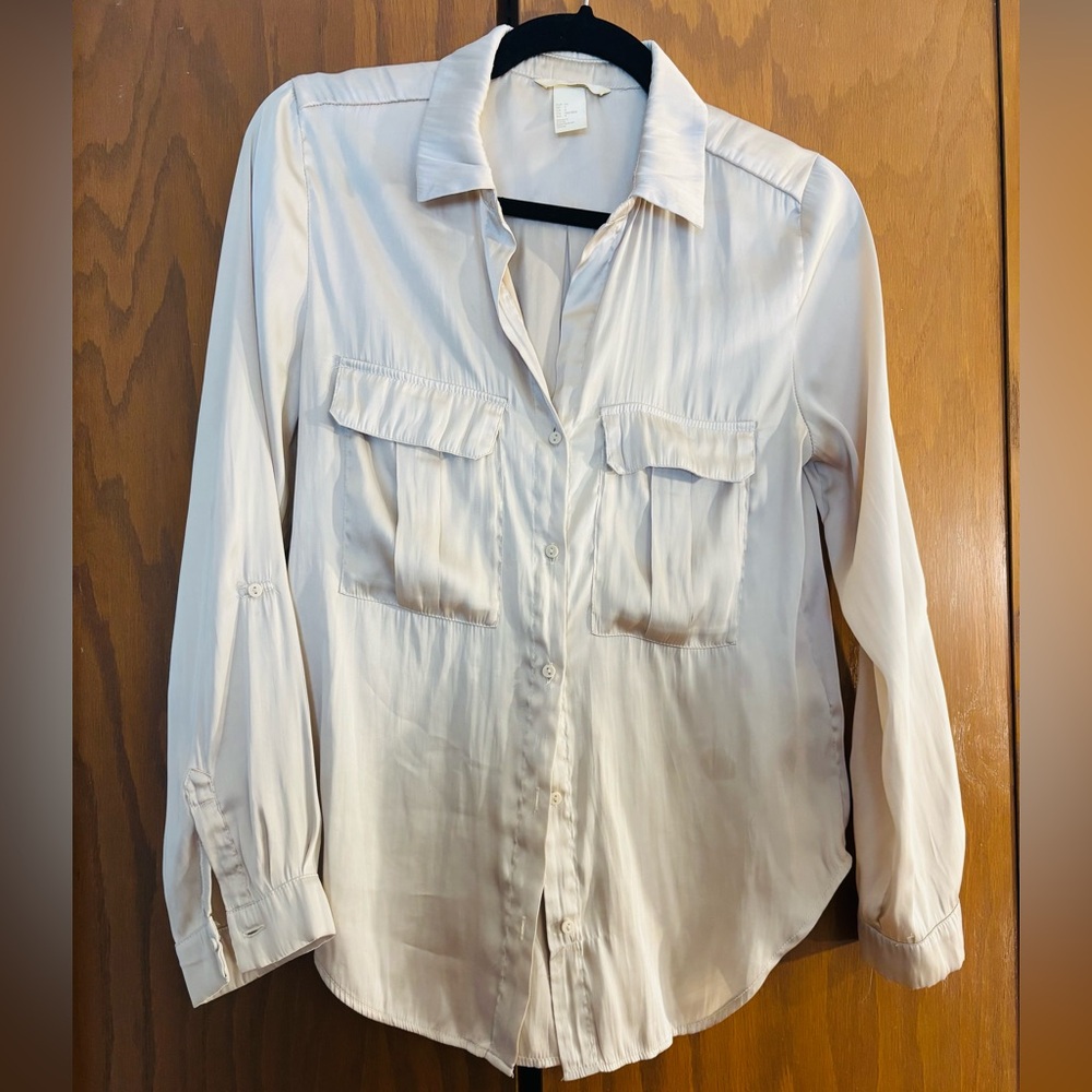 H&M silk utility button down shirt